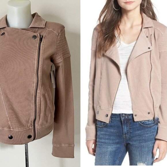 NWT BP Washed Cotton  Soft Moto Jacket Full Zip Coat Camel Tan Neutral Sz XS - Picture 3 of 14